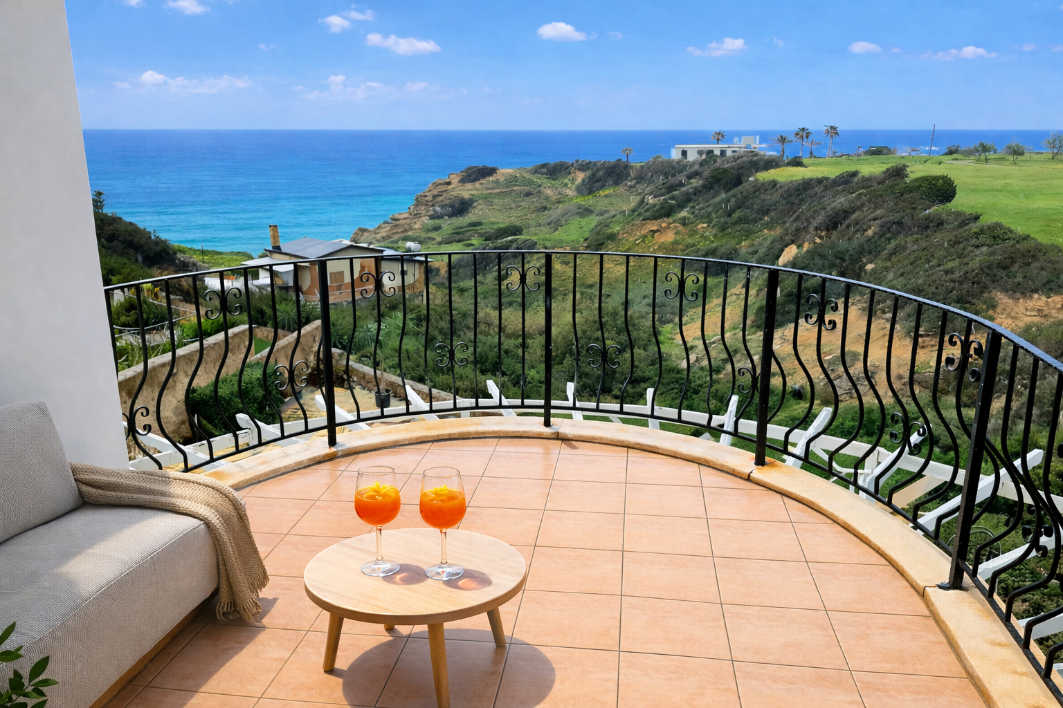 Golden Sunset Villa Aussicht Balkon mit Aperol